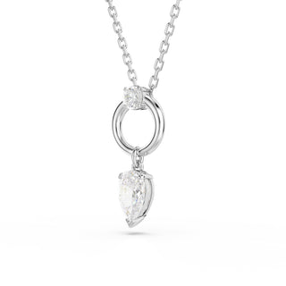 Mesmera pendant, Pear cut, White, Rhodium plated