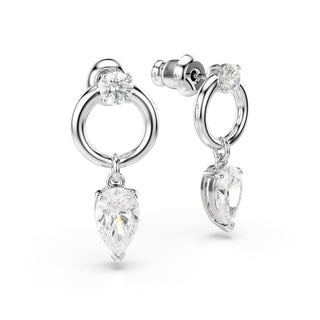 Mesmera drop earrings, Mixed cuts, White, Rhodium plated