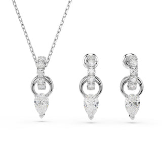 Mesmera set Pear cut, Round cut, White, Rhodium plated