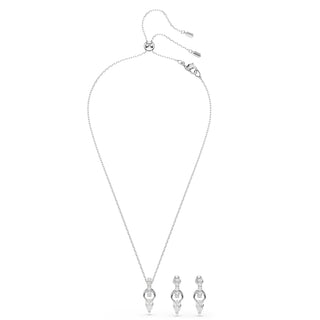 Mesmera set Pear cut, Round cut, White, Rhodium plated