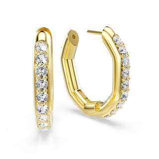 Dextera hoop earrings, Octagon shape, Round cut, White, Gold-tone plated