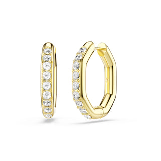 Dextera hoop earrings, Octagon shape, Round cut, White, Gold-tone plated