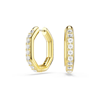 Dextera hoop earrings, Octagon shape, Round cut, White, Gold-tone plated