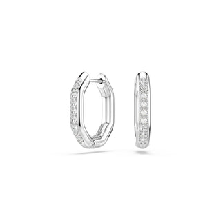 Dextera hoop earrings, Octagon shape, Round cut, White, Rhodium plated