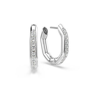Dextera hoop earrings, Octagon shape, Round cut, White, Rhodium plated