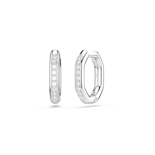 Dextera hoop earrings, Octagon shape, Round cut, White, Rhodium plated
