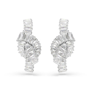 Matrix earrings, Baguette cut, Knot, White, Rhodium plated