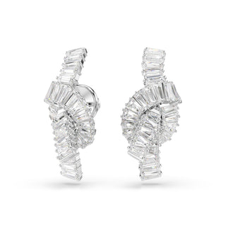 Matrix earrings, Baguette cut, Knot, White, Rhodium plated