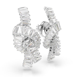 Matrix earrings, Baguette cut, Knot, White, Rhodium plated