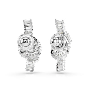 Matrix earrings, Baguette cut, Knot, White, Rhodium plated