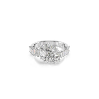 Matrix ring, Baguette cut, Knot, White, Rhodium plated