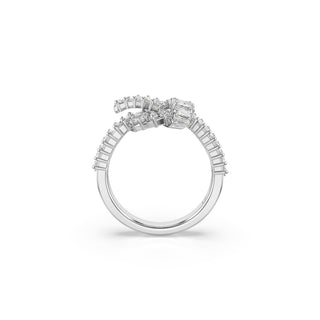 Matrix ring, Baguette cut, Knot, White, Rhodium plated