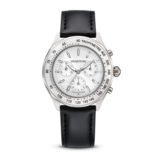 Dextera tachymetre watch, Swiss Made, Leather strap, Silver tone, Stainless steel