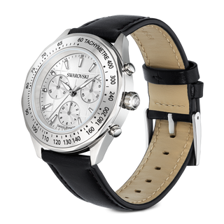 Dextera tachymetre watch, Swiss Made, Leather strap, Silver tone, Stainless steel