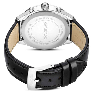 Dextera tachymetre watch, Swiss Made, Leather strap, Silver tone, Stainless steel