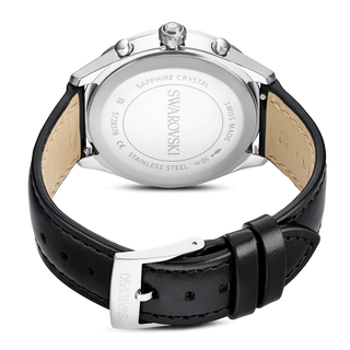 Dextera tachymetre watch, Swiss Made, Leather strap, Silver tone, Stainless steel