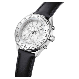 Dextera tachymetre watch, Swiss Made, Leather strap, Silver tone, Stainless steel