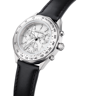 Dextera tachymetre watch, Swiss Made, Leather strap, Silver tone, Stainless steel