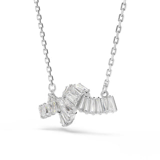 Matrix pendant, Baguette cut, Knot, White, Rhodium plated