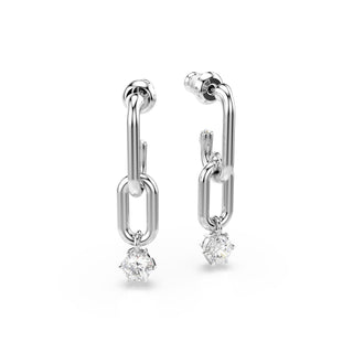 Constella drop earrings, Round cut, White, Rhodium plated