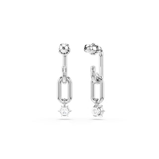 Constella drop earrings, Round cut, White, Rhodium plated