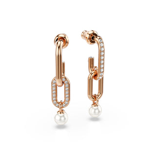 Constella drop earrings, Crystal pearl, Round cut, White, Rose gold-tone plated