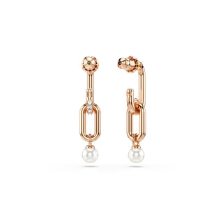 Constella drop earrings, Crystal pearl, Round cut, White, Rose gold-tone plated