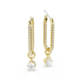 Constella drop earrings, Round cut, White, Gold-tone plated