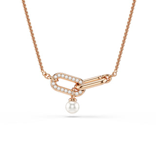 Constella pendant, Crystal pearl, Round cut, White, Rose gold-tone plated