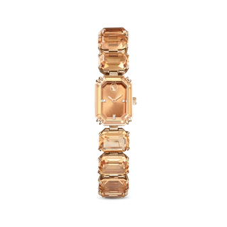 Watch, Octagon cut bracelet, Brown, Champagne gold-tone finish