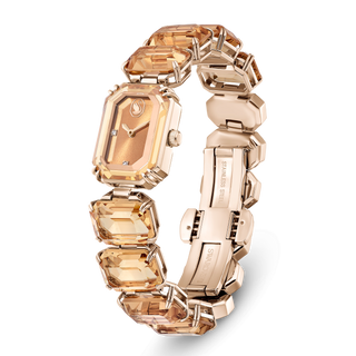 Watch, Octagon cut bracelet, Brown, Champagne gold-tone finish