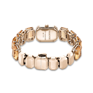 Watch, Octagon cut bracelet, Brown, Champagne gold-tone finish