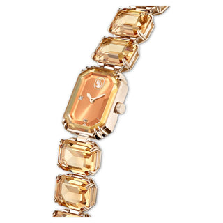 Watch, Octagon cut bracelet, Brown, Champagne gold-tone finish
