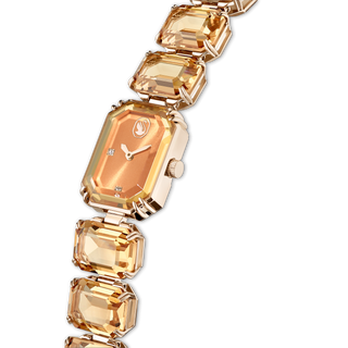 Watch, Octagon cut bracelet, Brown, Champagne gold-tone finish