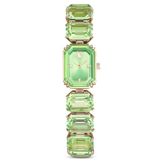Watch, Octagon cut bracelet, Green, Champagne gold-tone finish