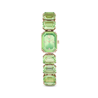 Watch, Octagon cut bracelet, Green, Champagne gold-tone finish