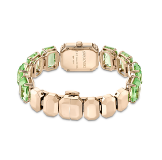 Watch, Octagon cut bracelet, Green, Champagne gold-tone finish