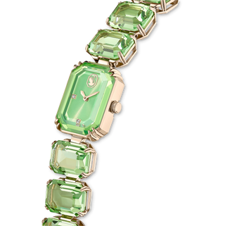 Watch, Octagon cut bracelet, Green, Champagne gold-tone finish
