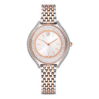Crystalline aura watch, Swiss Made, Metal bracelet, Rose gold tone, Mixed metal finish