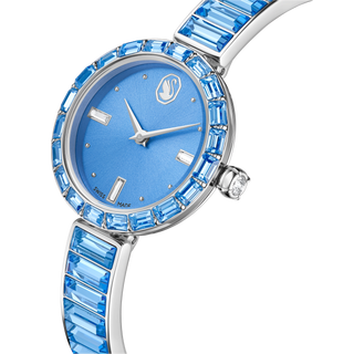 Matrix bangle watch, Swiss Made, Crystal bracelet, Blue, Stainless steel