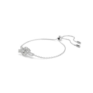 Matrix bracelet, Baguette cut, Knot, White, Rhodium plated