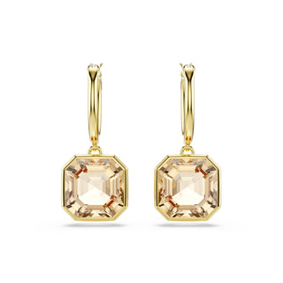 Millenia drop earrings, Square cut, Caramel, Gold-tone plated