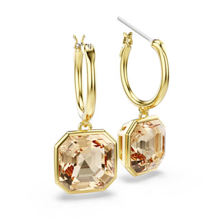 Millenia drop earrings, Square cut, Caramel, Gold-tone plated