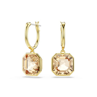 Millenia drop earrings, Square cut, Caramel, Gold-tone plated