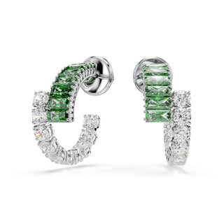 Matrix hoop earrings, Mixed cuts, Green, Rhodium plated