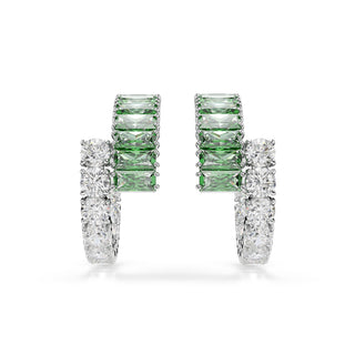 Matrix hoop earrings, Mixed cuts, Green, Rhodium plated