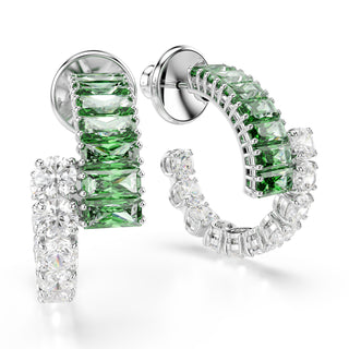 Matrix hoop earrings, Mixed cuts, Green, Rhodium plated