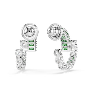 Matrix hoop earrings, Mixed cuts, Green, Rhodium plated