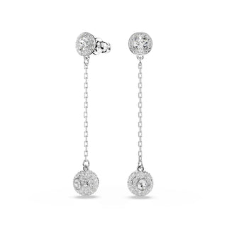 Una Angelic drop earrings Round cut, White, Rhodium plated