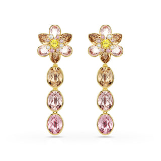 Idyllia drop earrings Mixed cuts, Flower, Multicolored, Gold-tone plated